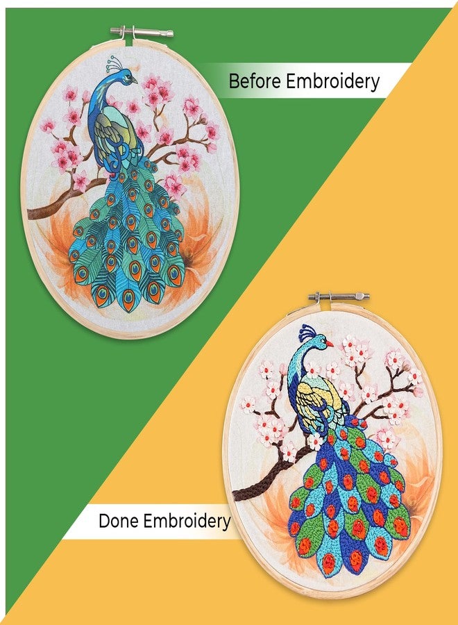 picknMAKE Colorful Majestic Peacock Hand Embroidery Kit for Beginners, Adults & Kids - Digital Printed Fabric, Threads, Needles, Floral Sequins & Instructions - DIY Embroidery Set - Image 4